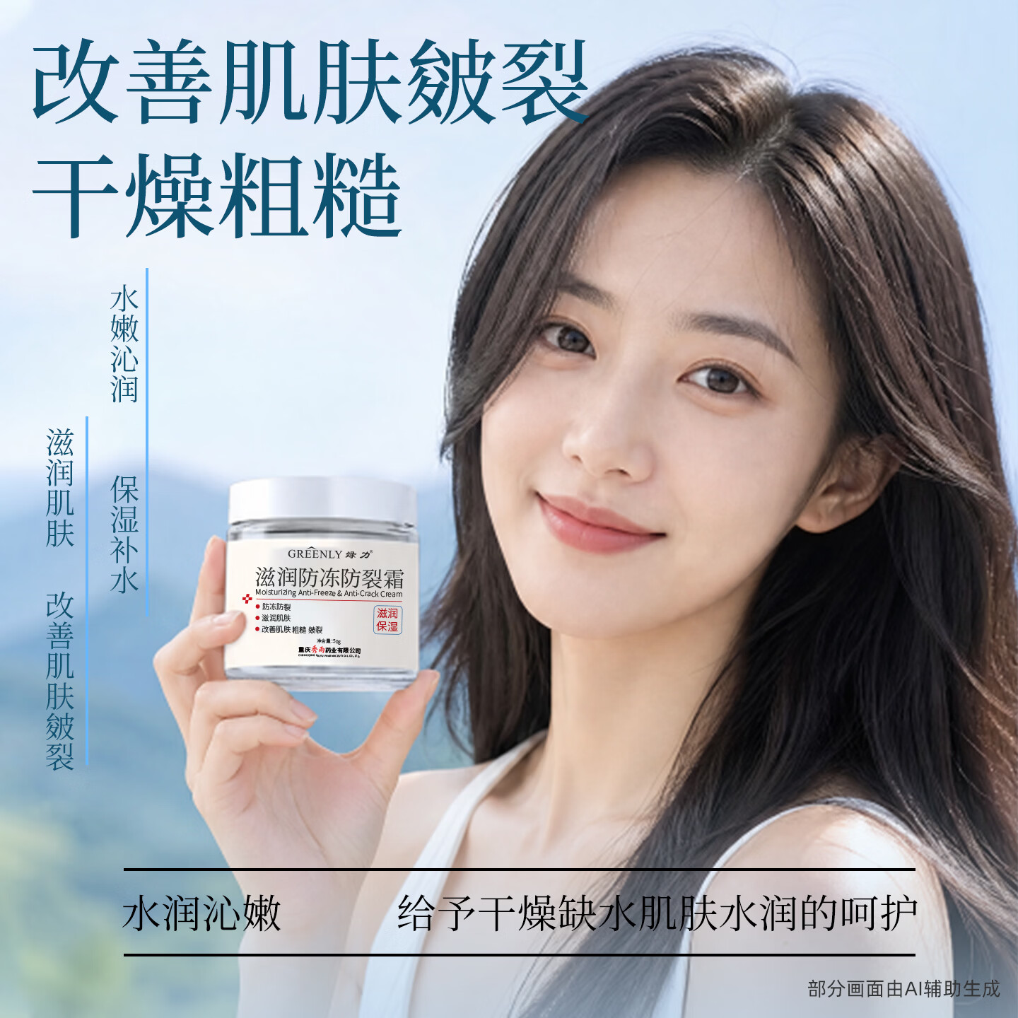 绿力滋润防冻防裂霜秋冬保湿改善肌肤粗糙手足皴裂化妆品护肤品面乳霜 滋润防冻防裂霜50g*2瓶
