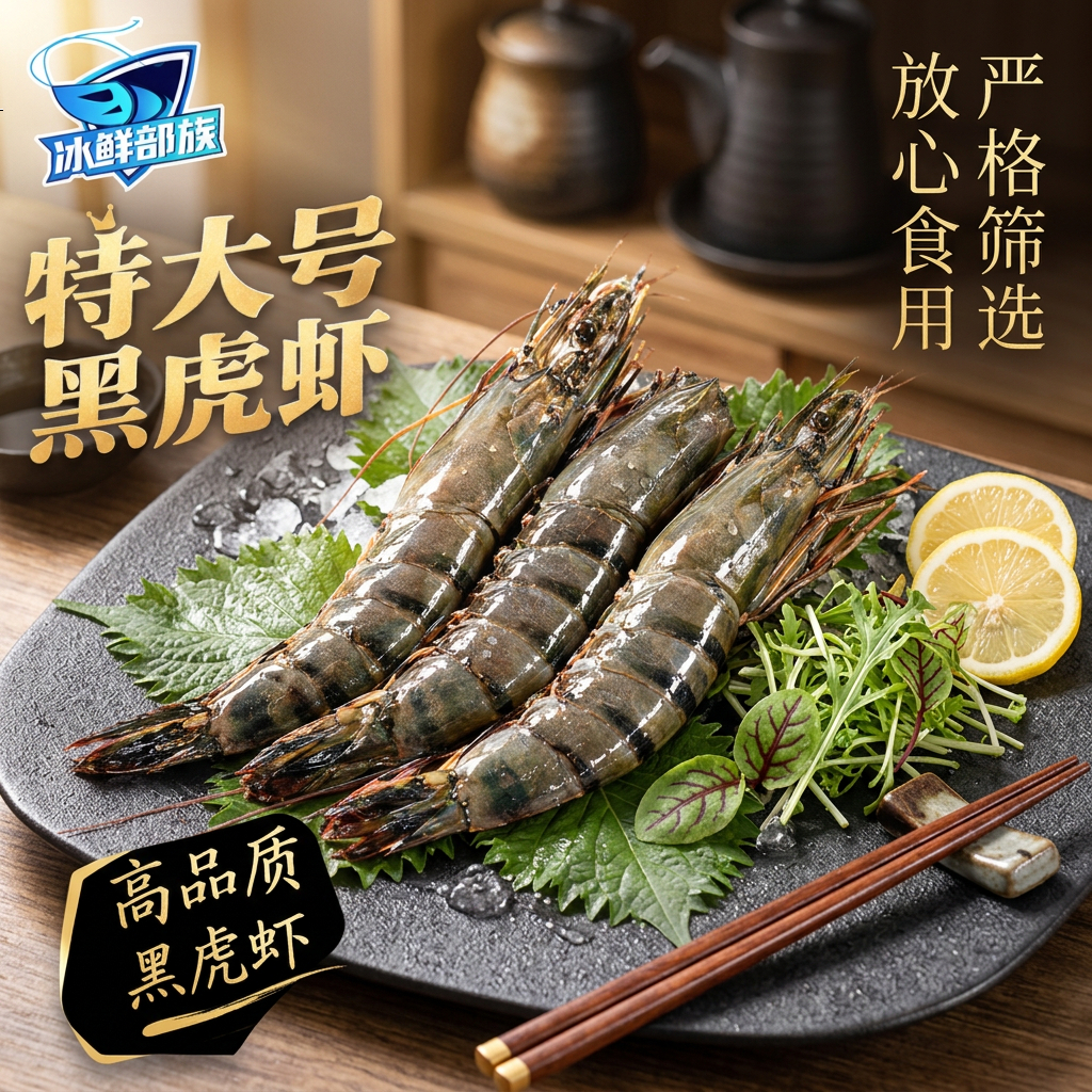 冰鲜部族正宗黑虎虾特大号老虎虾新鲜冷冻鲜活斑节虾大虾整箱海虾生鲜批发 20-23厘米精品特大号黑虎虾 2斤(净重) 【16/20规格】