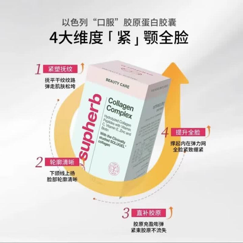 Supherb美人骨牛骨胶原蛋白肽骨相美小分子下颌线以色列骨相胶原 Supherb美人骨 60粒*1瓶