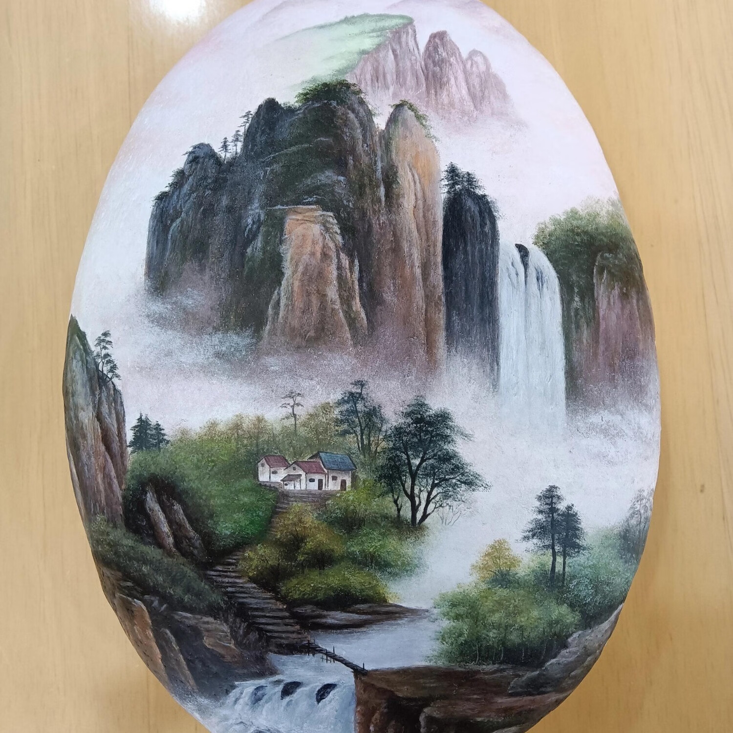 山水画山水风景石头画桌面摆件装饰非遗手工摆件成品