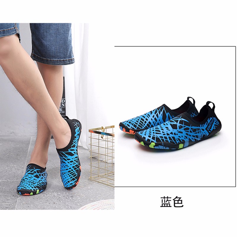 柯帛（KEBO） 潛水鞋 成人 男女 沙灘襪 浮潛鞋 沙灘鞋游泳鞋夏季綁帶透氣速干涉水溯溪防滑瑜伽鞋 亂條藍 36-37