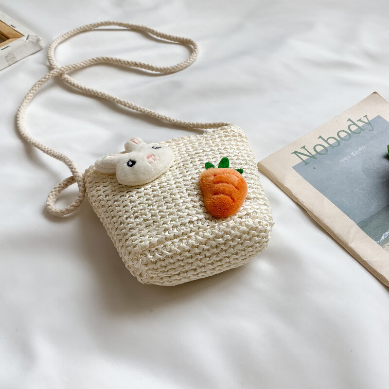 儿童包包草编包花朵度假包女童海边沙滩时尚潮斜挎包 小猫