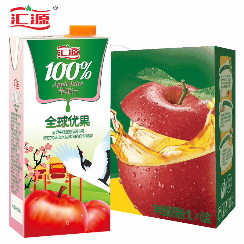 汇源果汁 100%苹果汁 果汁饮料1l*6盒 整箱