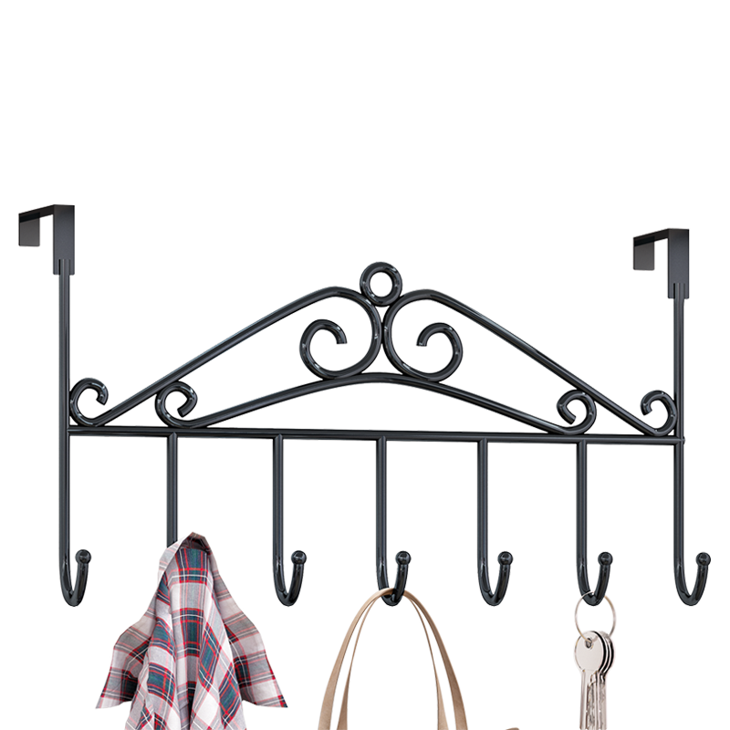 索尔诺 衣挂 铁艺门后挂钩 卧室办公室衣帽架挂衣架挂衣服架子 七挂钩-黑色【长42*高24cm】