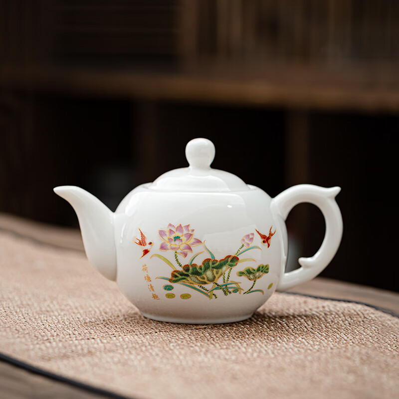 拓?fù)涮沾刹鑹?220ml單壺手工泡茶壺白瓷茶壺家用紫砂壺 1.荷韻白瓷 1.荷韻白瓷茶壺 220ml