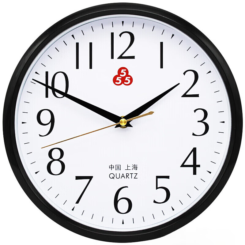 上海三五牌555石英钟电子挂钟客厅家用时尚简约小时钟表卧室的 黑色26cm 10英'寸