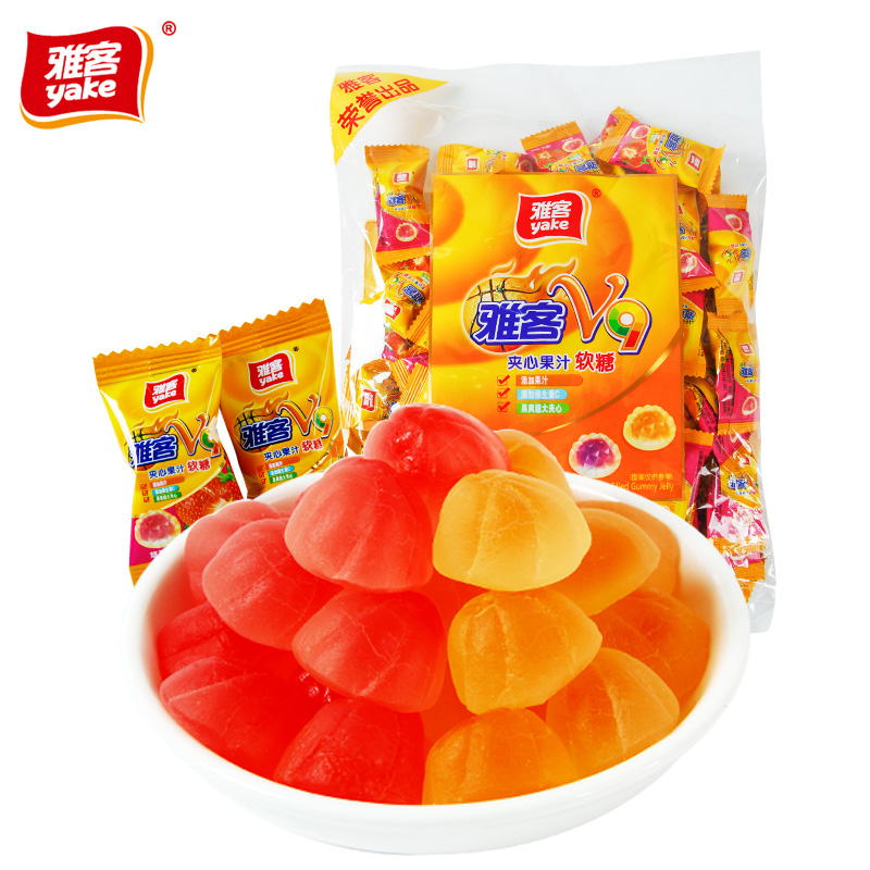 雅客v9夹心果汁软糖508g维生素果味橡皮糖喜糖糖果零食品 v9夹心果汁