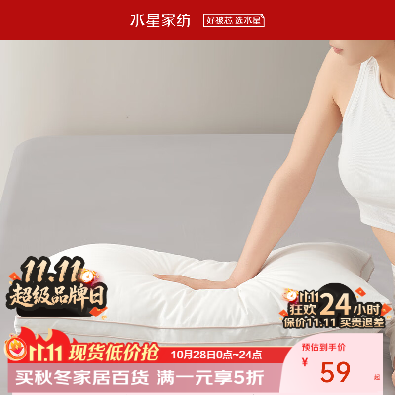 水星家纺枕芯一对装48×74cm×2只 59元 - 86线报