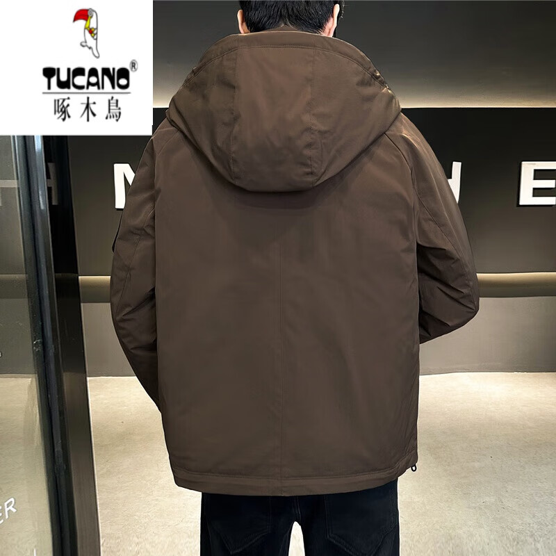 啄木鸟(TUCANO)高档东北抗寒羽绒服男2025新款冬季连帽加厚短款防寒保暖外套潮 YR2335咖啡时尚连帽款 L 【体重推荐115至130斤】