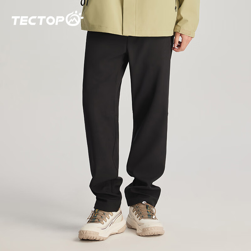 探拓（TECTOP）休闲裤男防风防泼水2026秋冬加绒保暖软壳长裤户外登山裤子 云墨黑 2XL