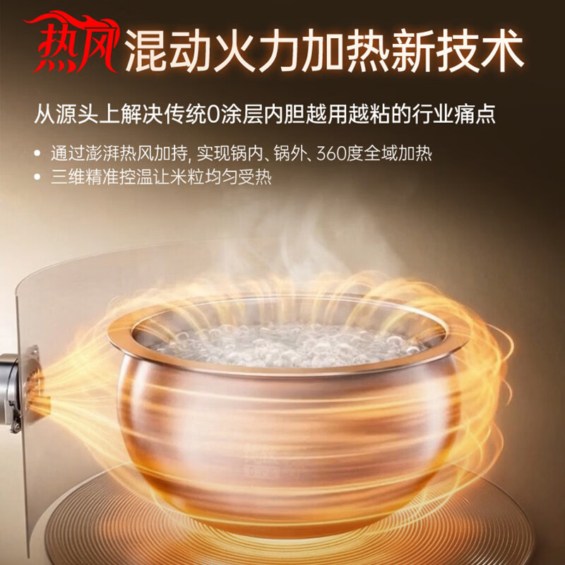 苏泊尔(SUPOR)热风恒钛电饭煲IH电磁加热0涂层有钛球釜内胆持久不粘4L家用3-5人智能预约多功能锅电饭锅柴火饭 恒钛球釜 4L