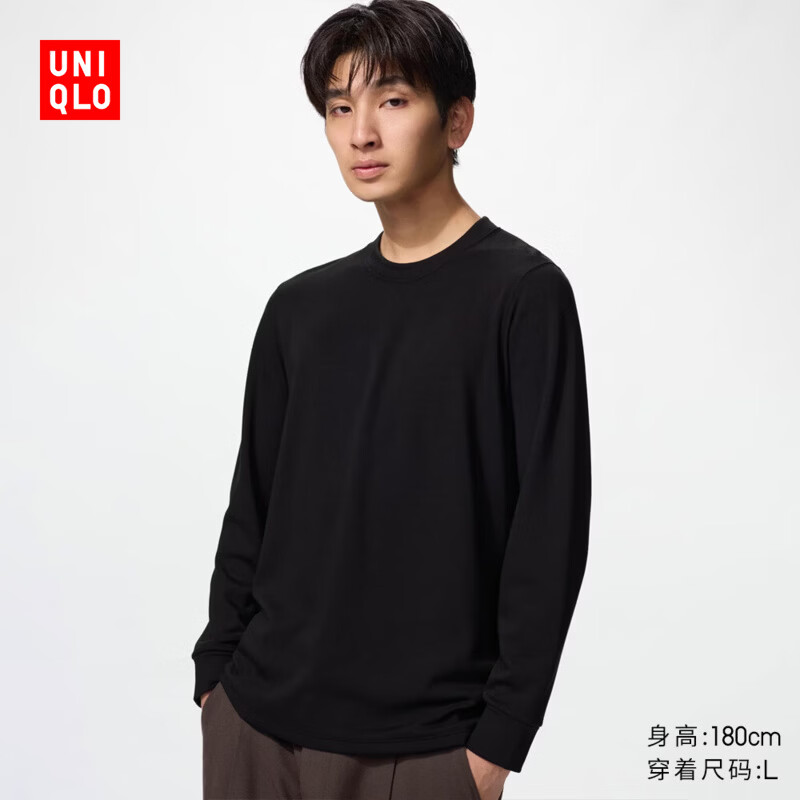 优衣库HEATTECH ULTRA WARM圆领T恤/长袖男装保暖内衣秋衣486883 486883/09黑色 L