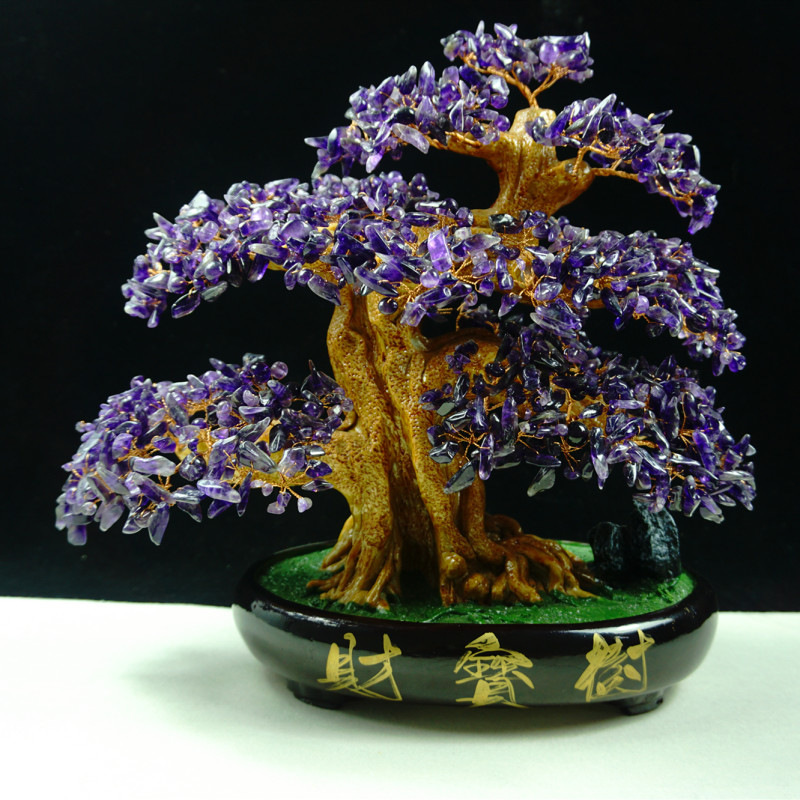 天然黄水晶紫水晶彩色水晶发财树摇钱树财宝树家居摆件 天然紫水晶