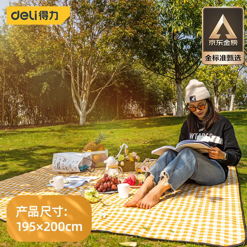 得力（deli） 野餐垫户外加厚防潮垫牛津布便携帐篷垫子沙滩垫 大号DL556202