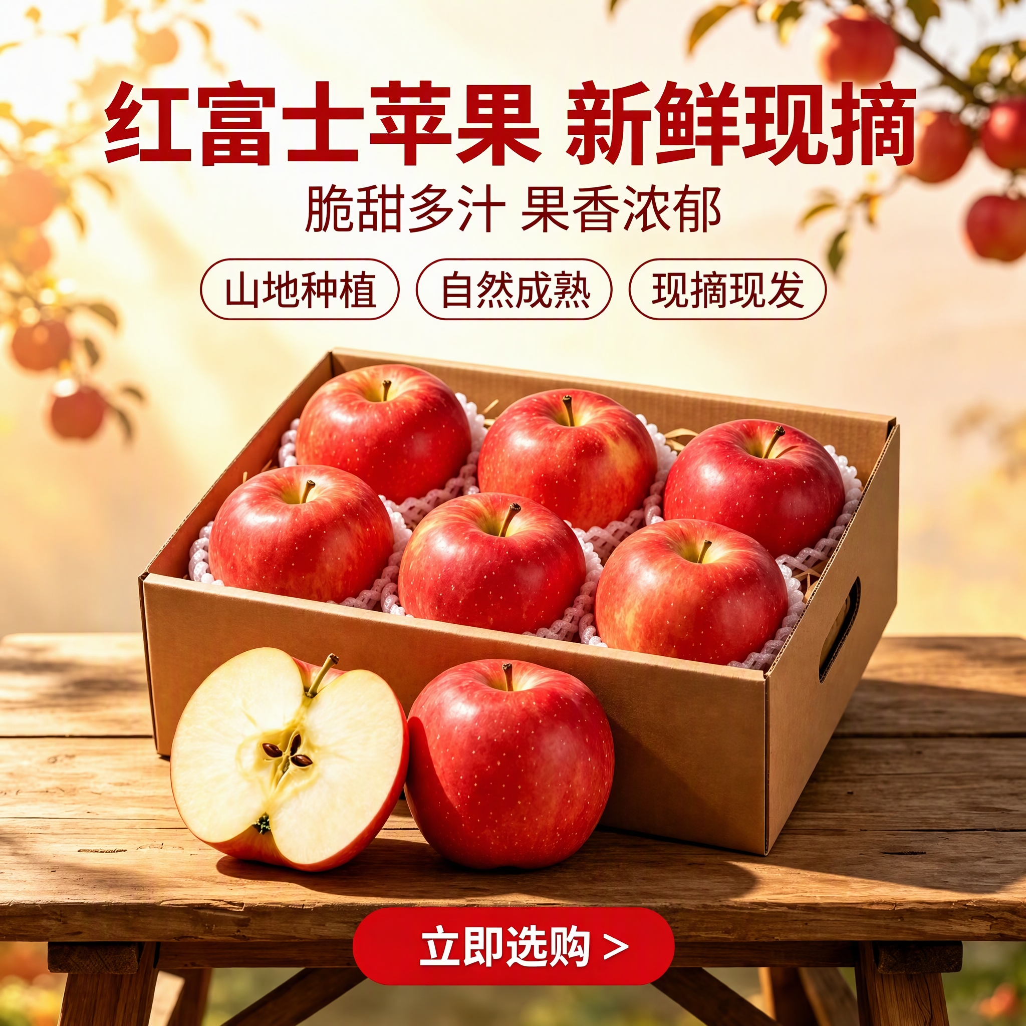 异果恋正宗山西运城红富士苹果现摘应当季新鲜水果整箱脆甜多汁 带箱8.5斤特大果80mm+【净8斤约19个】