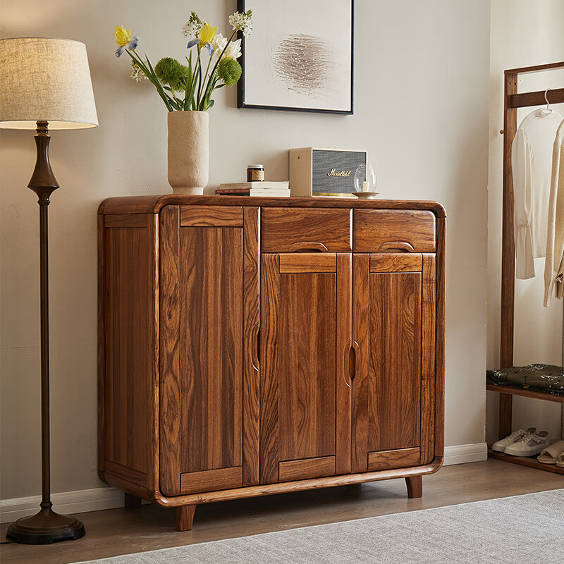 蔓唯鞋柜门口入户柜一体实木全实木鞋柜现代中式乌金木三开门玄关柜门