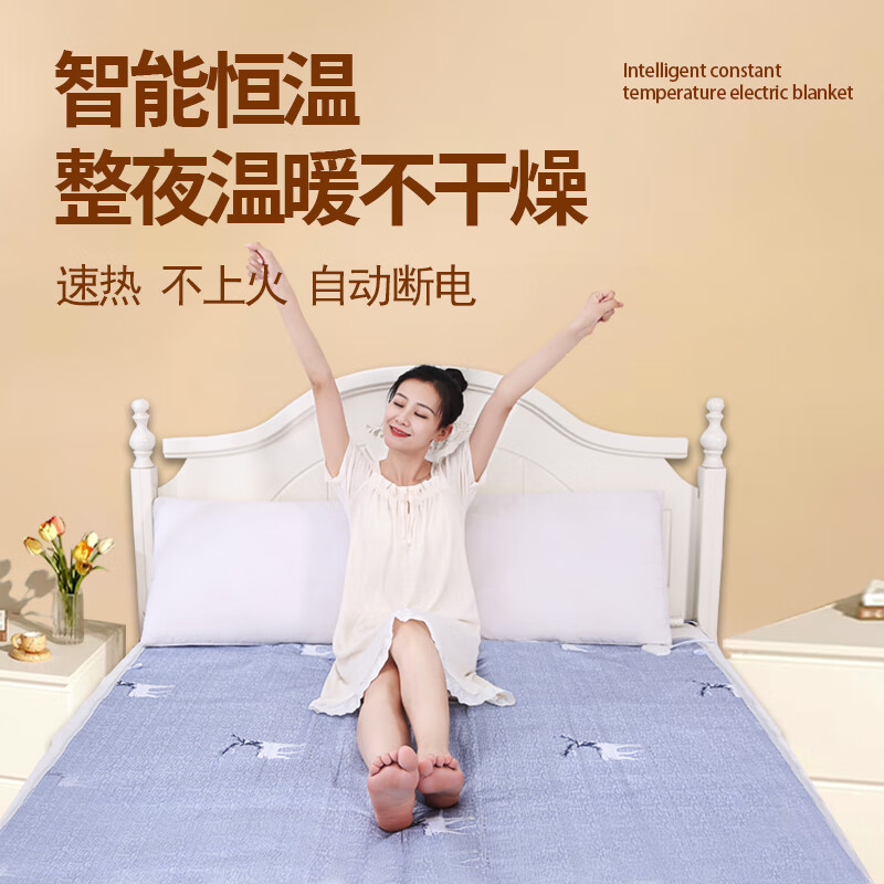 贵人梦 电热毯（长2.0米宽1.8米）单人双人双控智能定时家用速热电褥子 双人单控长1.5米*1.2米宽/高低档