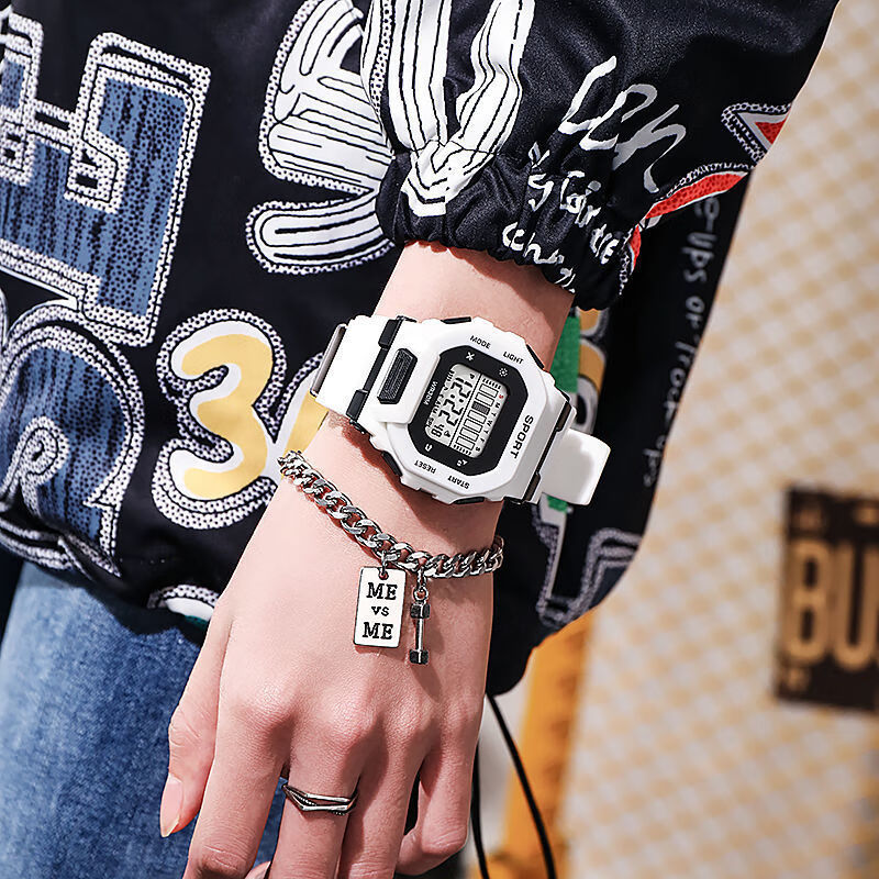 朴里 青少年电子表潮流款初高中生男孩多功能闹钟夜光运动手表诺时款