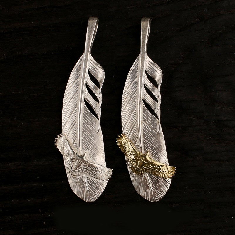 凡丘珠宝风格菊地健kenkikuchi 925 银xl羽毛镶迷你鹰吊坠 全银