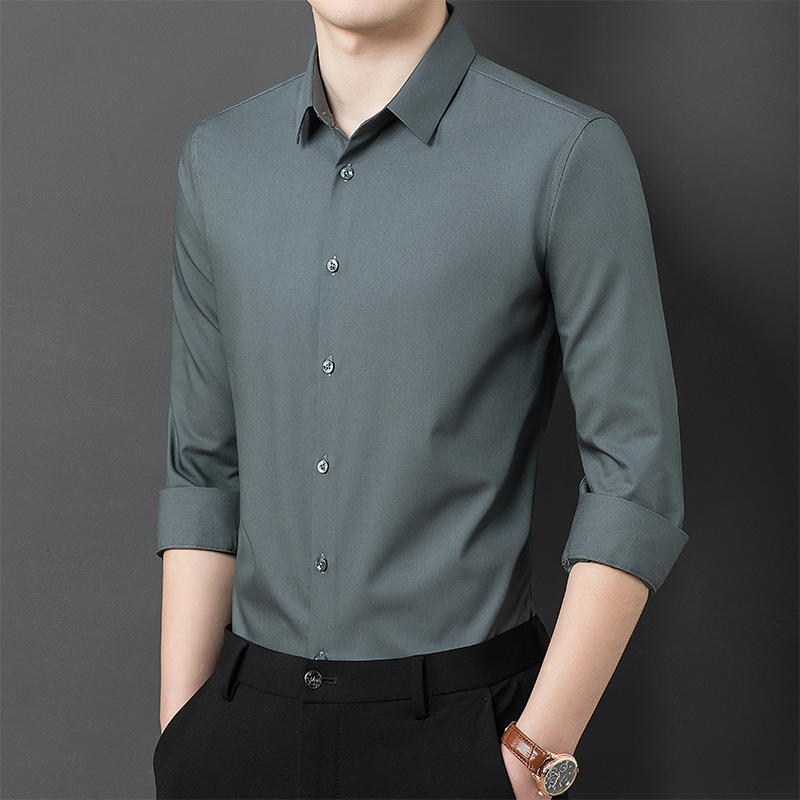 哈雷纳金狐狸 衬衫男纯色休闲长袖衬衫舒适透气衬衣男2201 钛金灰 170