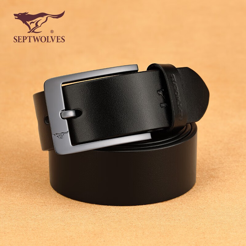 七匹狼皮带男士真皮针扣头层纯牛皮高档名牌休闲简约年轻人腰 黑色