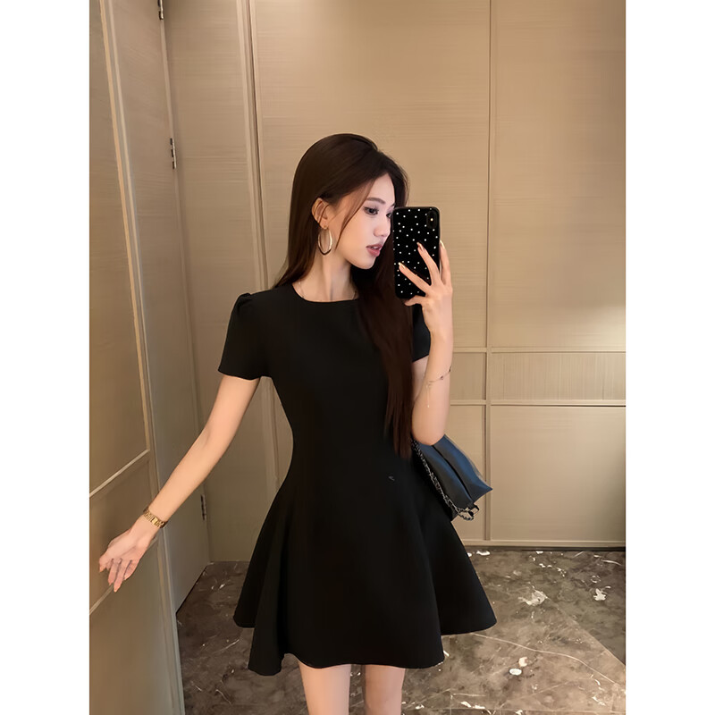 GARNUO绿色短袖连衣裙子女夏季法式气质小个子高级感礼服裙收腰显瘦短裙 绿色【短袖短款】 M 【101-110斤】