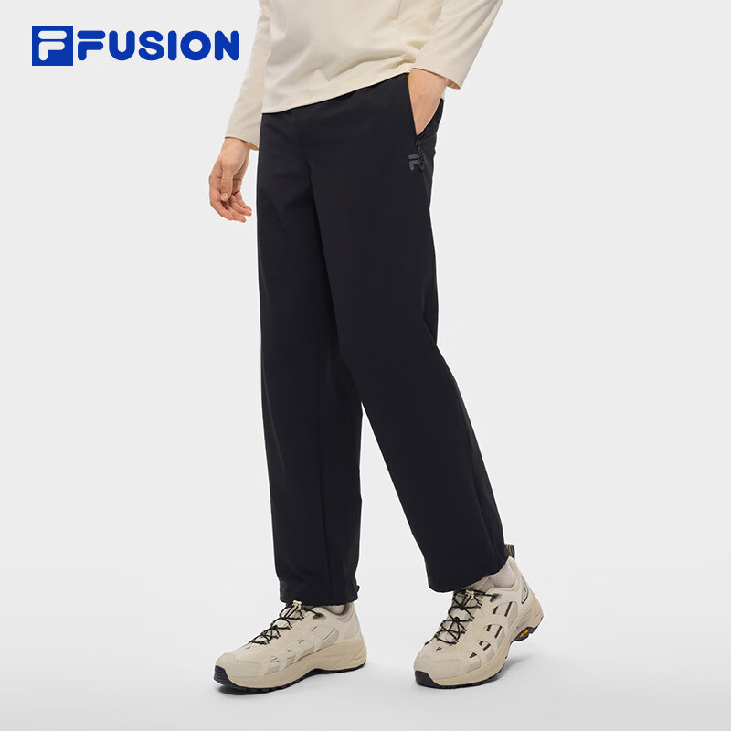 FILA FUSION斐乐潮牌复古简约梭织长裤26冬季新款男士休闲直筒裤 正黑色-BK L 175/84A/L