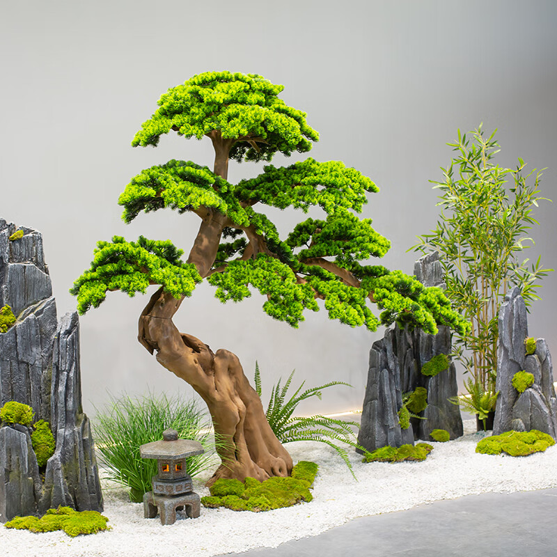 九叶草迎客松仿真树大型假树新中式造景室内外松树酒店橱窗装饰摆件绿植 定制造型尺寸联系客服