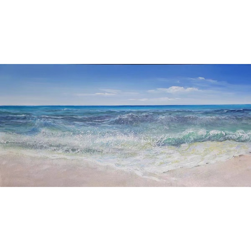 【轻奢高端】玄关画横版手绘海浪风景油画现代简约北欧风轻奢大海挂画