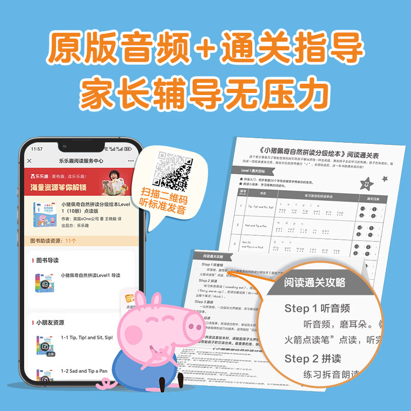 【任选】 小猪佩奇英语高频词分级绘本英语教材英语阅读宝宝早教2-6-8岁儿童启蒙读物幼儿园发音口语能力 (10册)小猪佩奇分级绘本Level 1