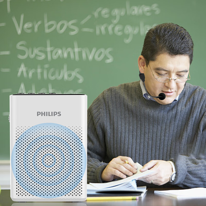 飞利浦(PHILIPS) 便携式喇叭扩音器小蜜蜂大功率教学专用导游腰挂扩音话筒腰麦插卡音箱播放器SBM200象牙白