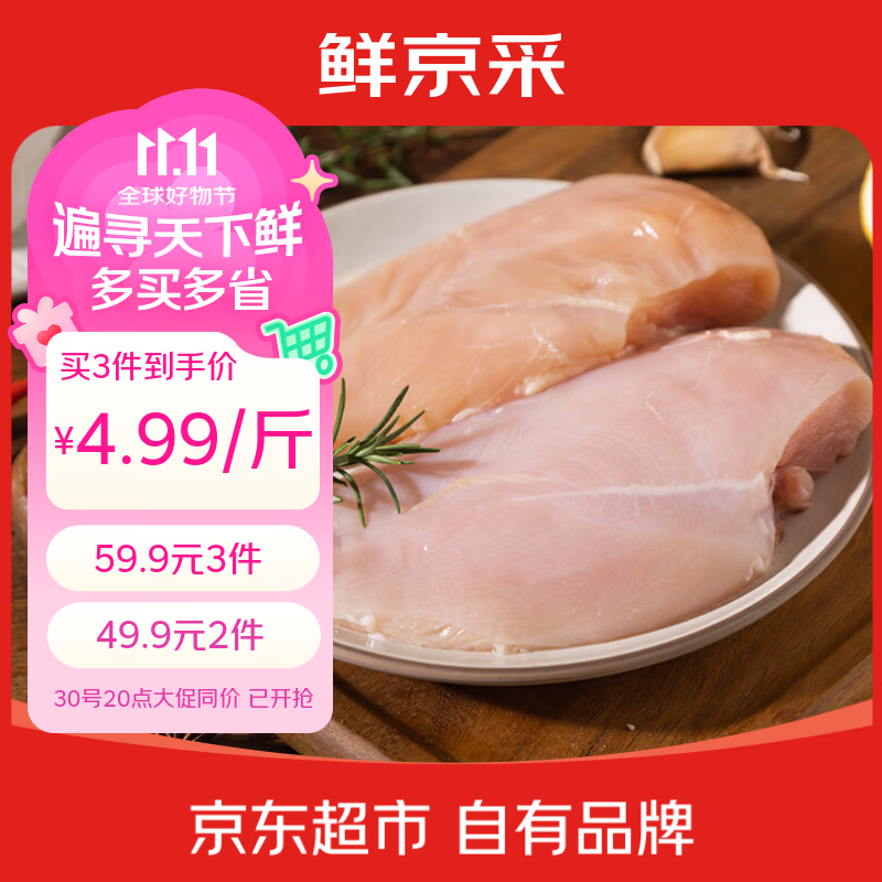 鲜京采鸡大胸  净重4斤（6-8个） 低脂早餐代餐鸡胸肉