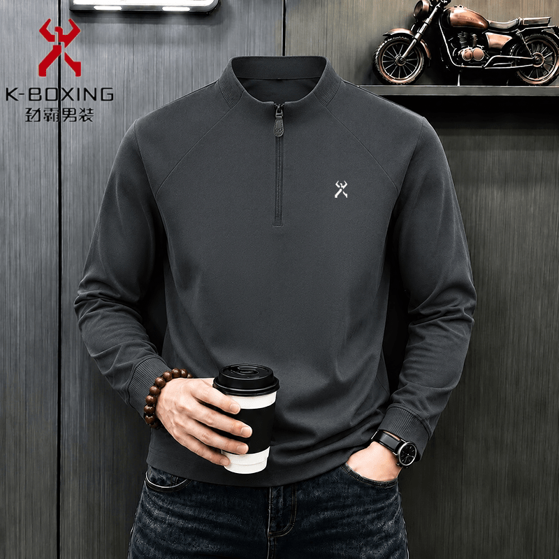 劲霸男装(K-Boxing)卫衣男士半拉链春秋季2026新款宽松百搭立领纯棉长袖T恤 酒红色 M 165建议115斤以内