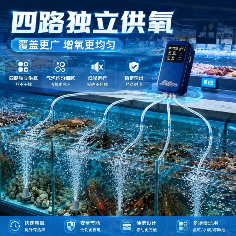 CRHMMFLF户外充电钓鱼家用便携式增氧泵增氧机静音氧气养鱼打氧机鱼缸 户外防水【二孔12W】电池4500毫安+3档+间歇