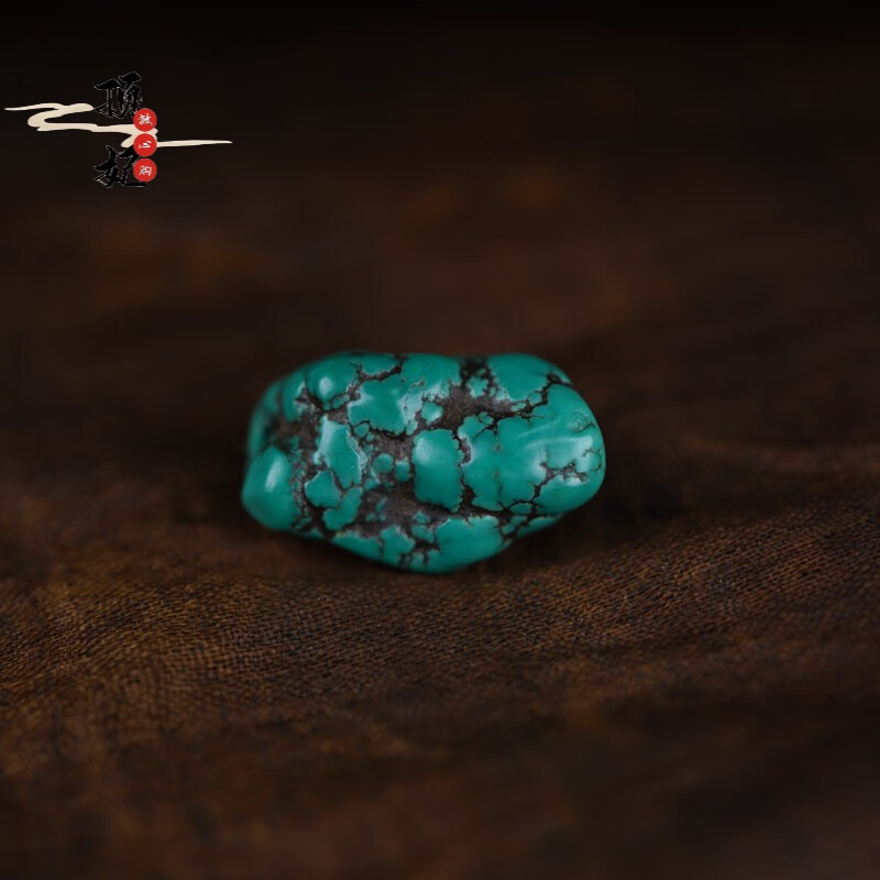 顶妃 藏式原矿 随形包老绿松石背云散珠 西藏文玩男女款项链吊坠挂件