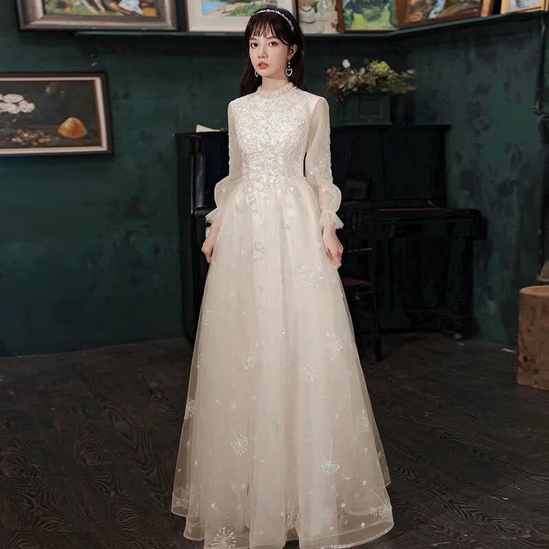 FOR R.C秋冬高中生成人礼服女生日礼服平时可穿高端仙气晚礼服2022新款学生小众艺考主持人 037香槟色长款 3XL高性价比高么？