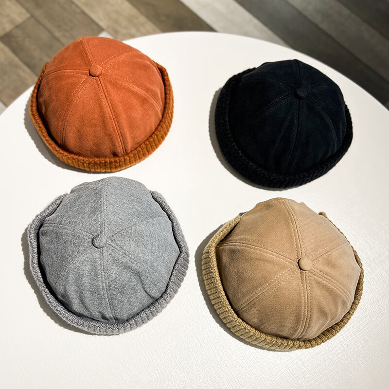 悦拾柒瓜皮帽子冬季男帽街头雅痞帽秋无檐水手日系休闲百搭地主帽冷帽