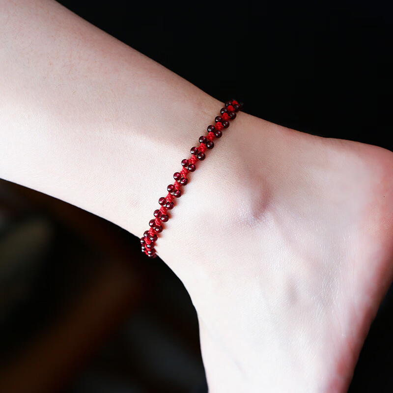 酒红转运珠招财转运红绳足链 女款手工编织复古风民族风饰品 款式一