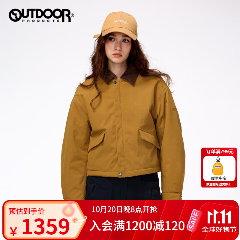 OUTDOOR PRODUCTS女士秋冬户外休闲防泼水加绒复古外套翻领夹克OFWTF42088 画眉黄 S