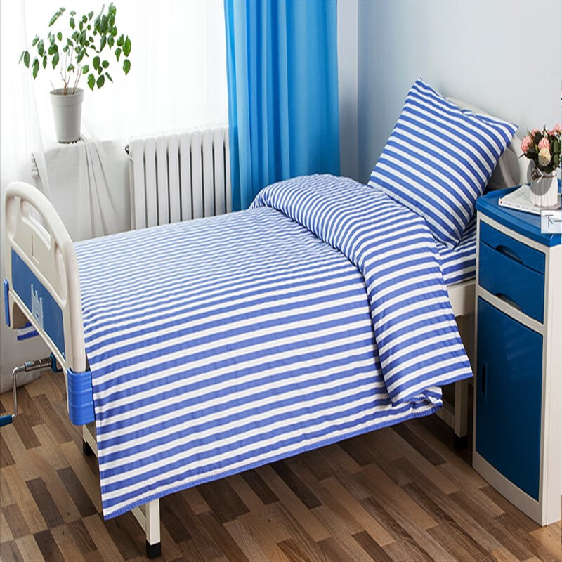 医院诊所卫生室养老院白色床单被套罩三件套纯棉加厚床上医护用品 蓝