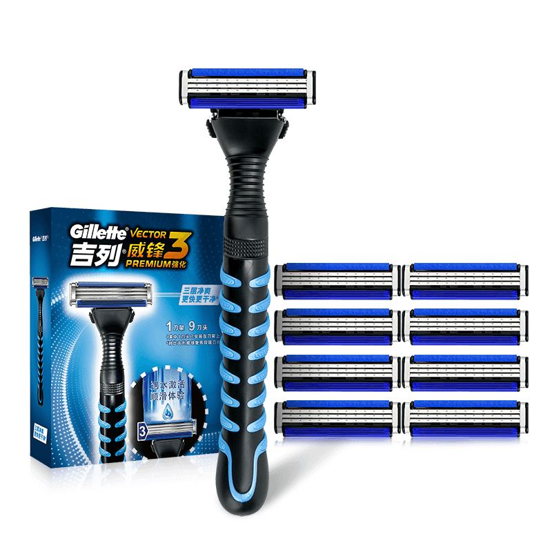 吉列（Gillette） 剃须刀刮胡刀手动  3层浮动刀片 威锋3强化（1刀架+9刀头）