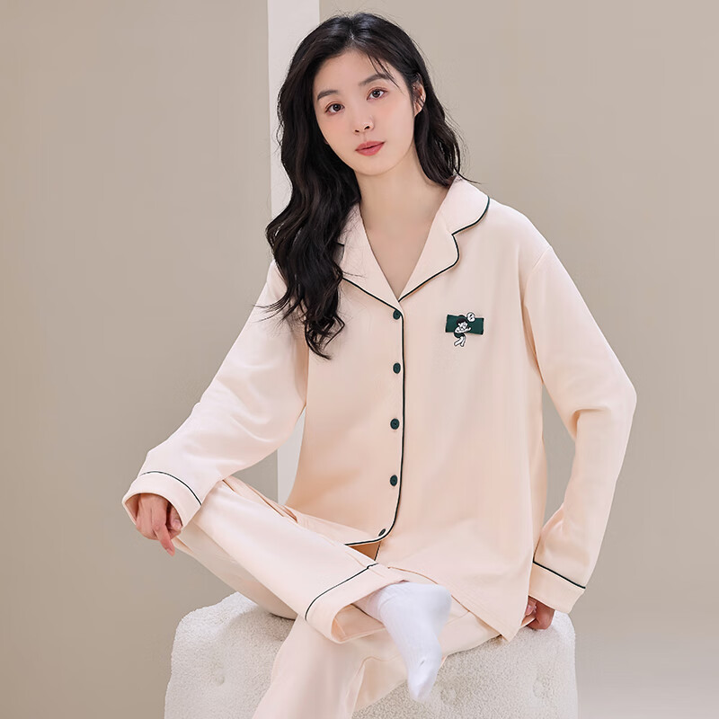 猫人睡衣女春秋 长袖两件套 开衫可外穿立体图案 可外穿家居服 08M6326浅粉 2XL