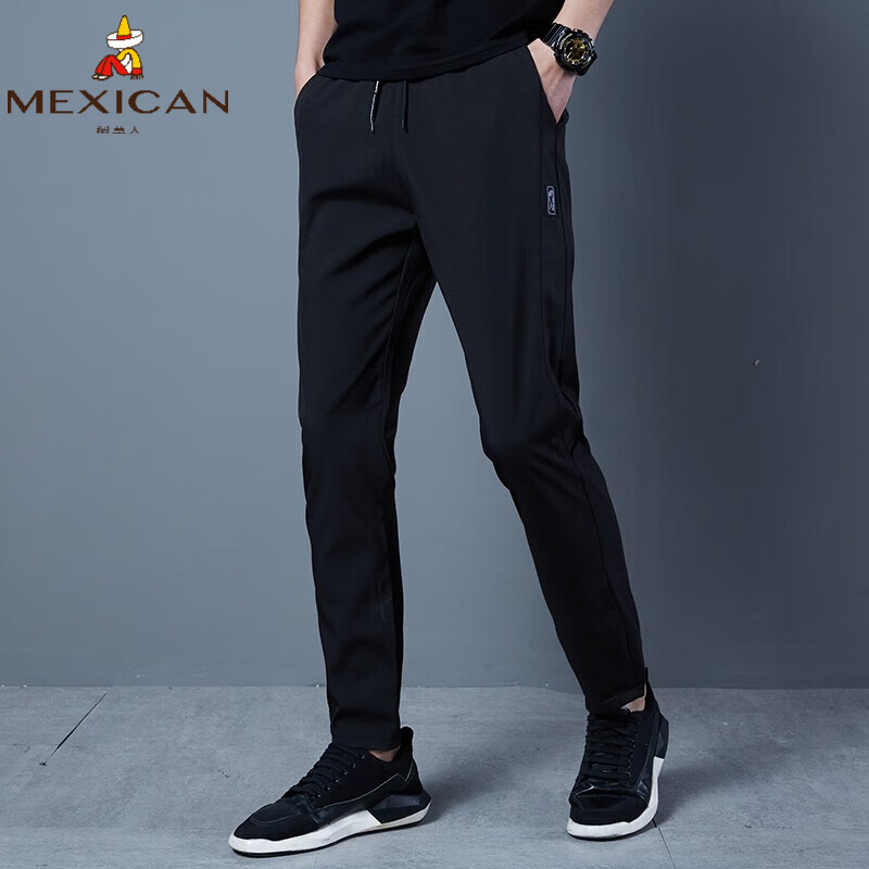稻草人（mexican）男士春季新款直筒休闲裤J 8022 黑色 XL