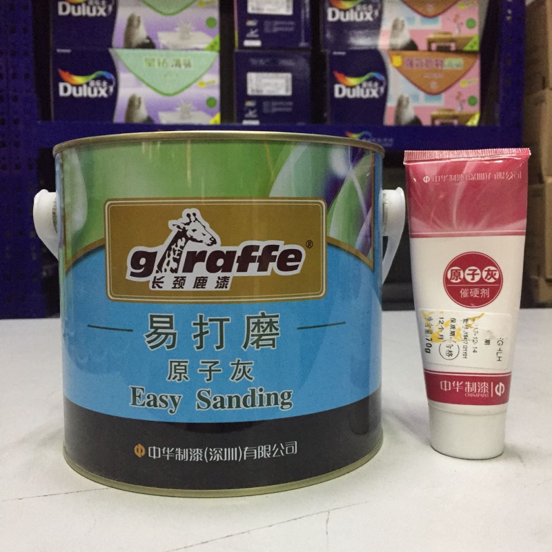 长颈鹿牌易打磨原子灰3kg浅灰色 木结构钢结构专用油性腻子 浅灰色