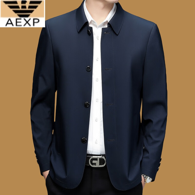 aexp阿玛尼尼春秋新款行政夹克男士商务休闲翻领爸爸装茄克外套潮 上