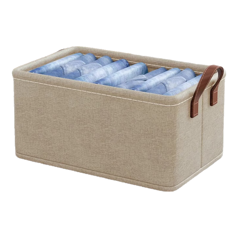 百草園布藝收納箱衣服褲子收納盒筐內(nèi)衣柜儲物分層整理分隔神器大號米黃