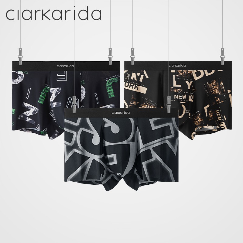clarkarida男士内裤男冰丝印花无痕平角裤夏季运动透气