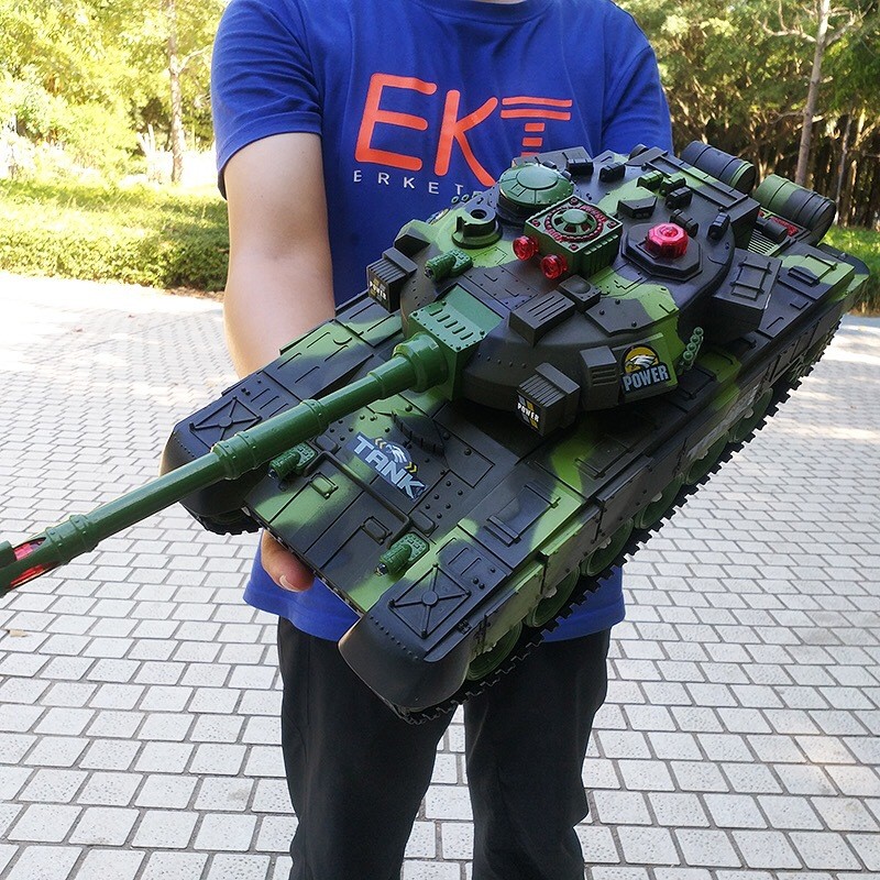 【双电版】儿童玩具遥控车坦克玩具汽车2.4G对战男孩玩具坦克车军事仿真模型可充电越野汽车 墨绿色【长44cm坦克】双电版【可玩60分钟】