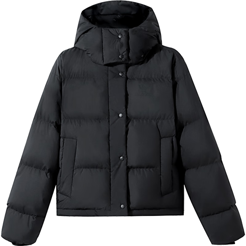 骆驼730高蓬泡芙羽绒服女短款加厚防风御寒保暖蓄热面包服女 C24CY09643A，幻影黑，女 M