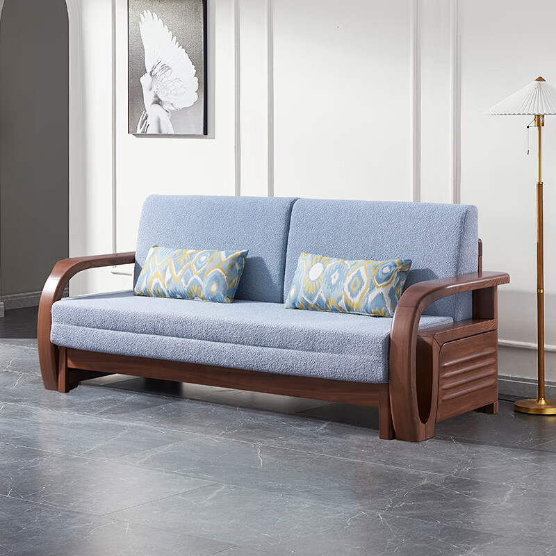 光明家具 实木沙发客厅床现代简约榆木多功能沙发沙发床 3809 拉伸沙发床
